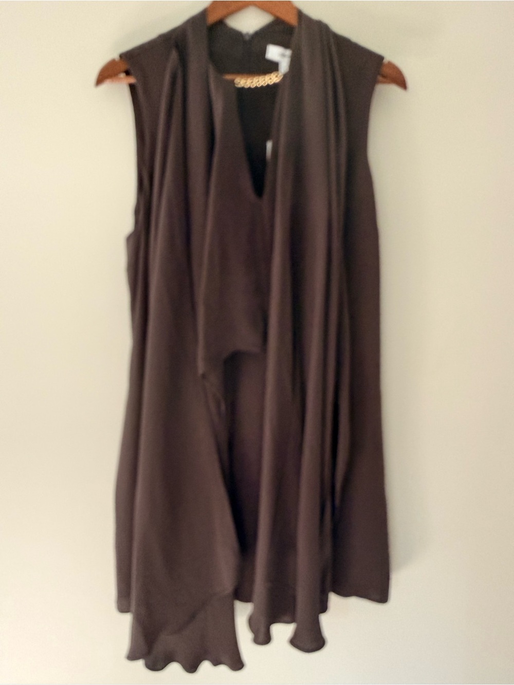 Reiss Cassidy Chocolate Brown Chain Detail Cape Mini Dress US 8 NWT